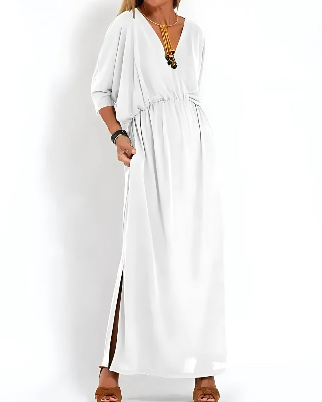 Vestido Ivy - Decote em V | Super Fresco e Solto - Vintage