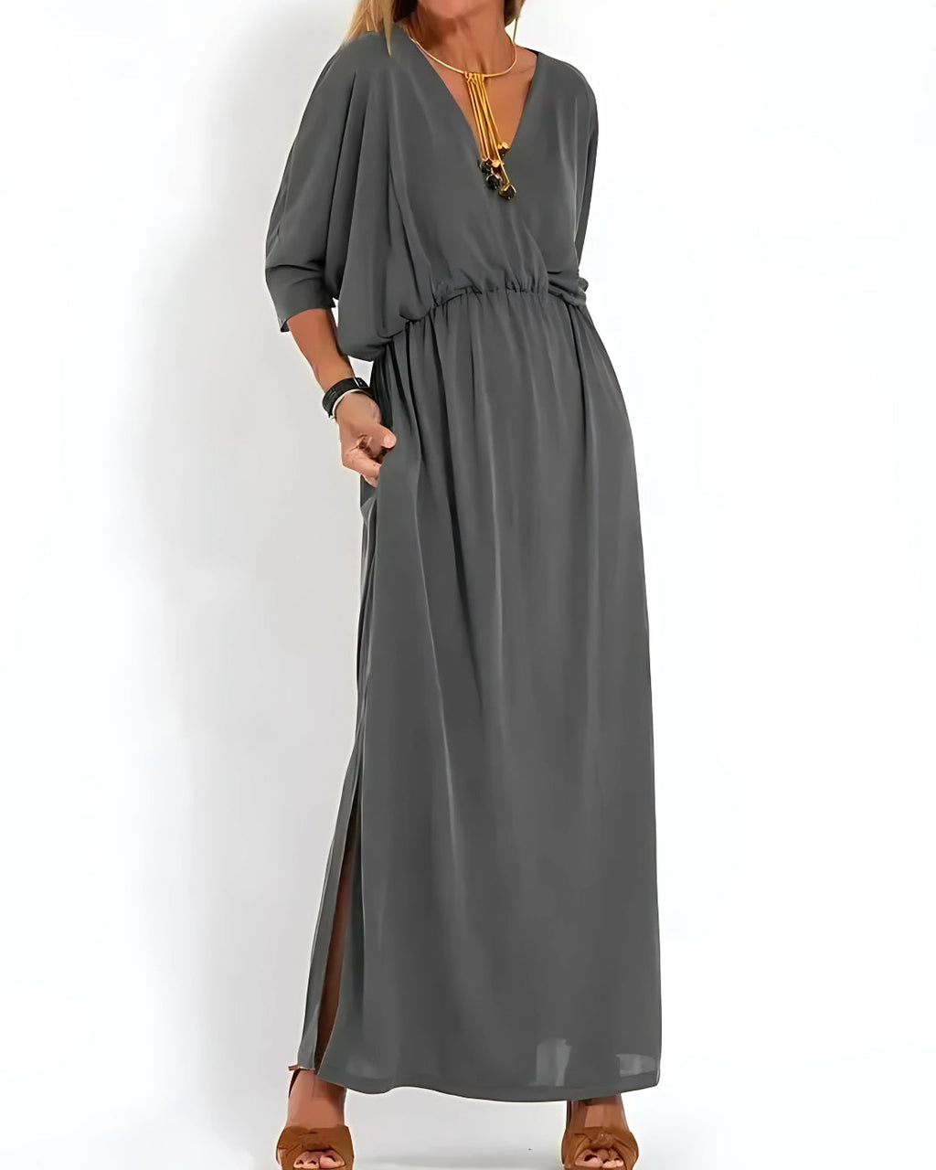 Vestido Ivy - Decote em V | Super Fresco e Solto - Vintage