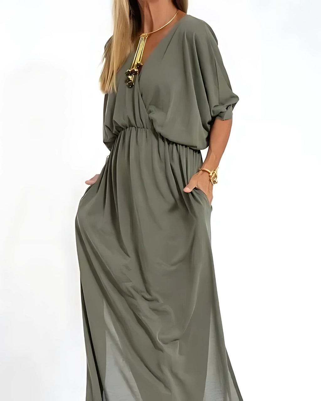 Vestido Ivy - Decote em V | Super Fresco e Solto - Vintage