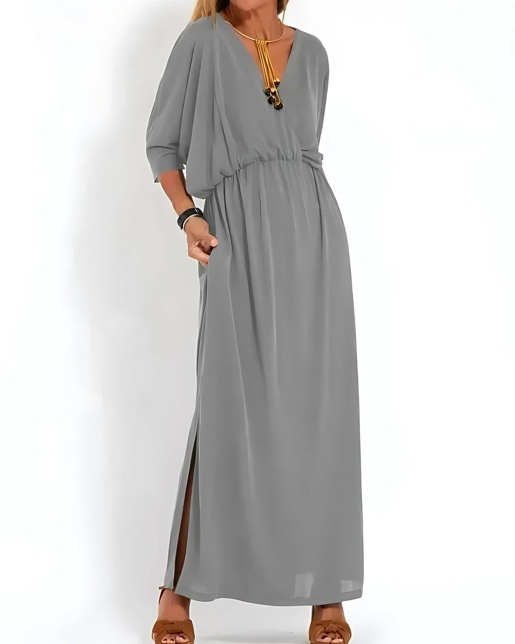 Vestido Ivy - Decote em V | Super Fresco e Solto - Vintage